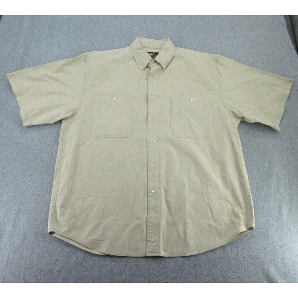 Harley Davidson Mens Button Down Regular Tan Embroidered Logo Pocket Size L